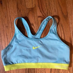 Nike baby blue and yellow sports bra